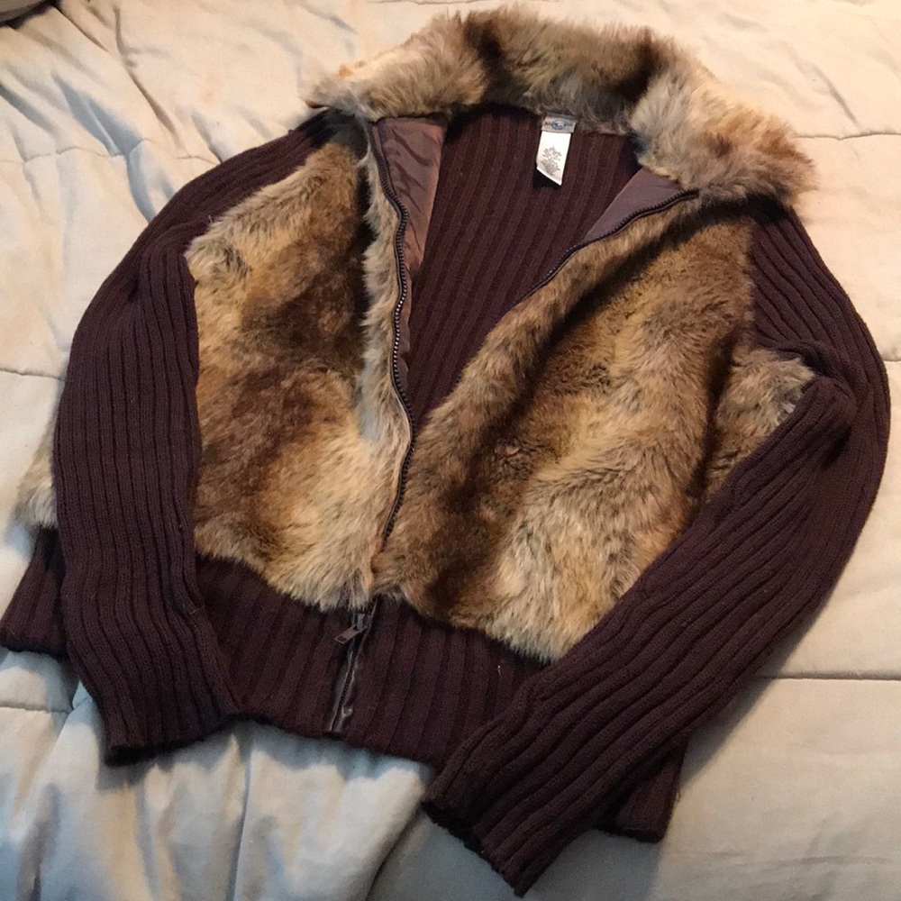 Knit and Faux Fur Sweater Jacket NWOT